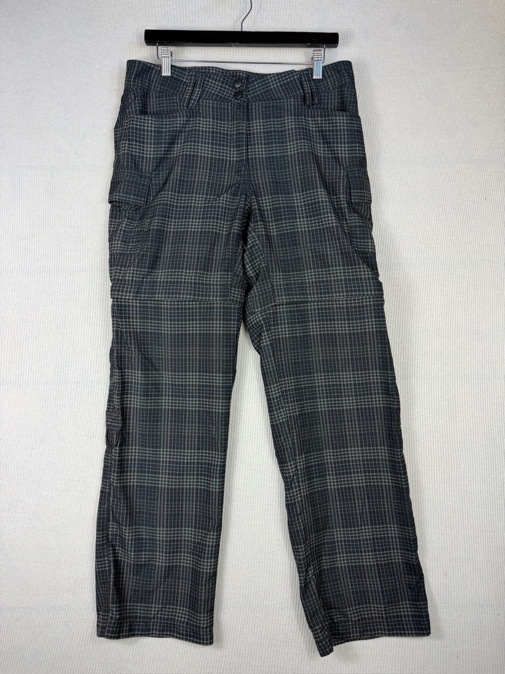 Triple Nickel Convertible Plaid Cargo Pants Size M Gray Zip-Off Hiking Travel